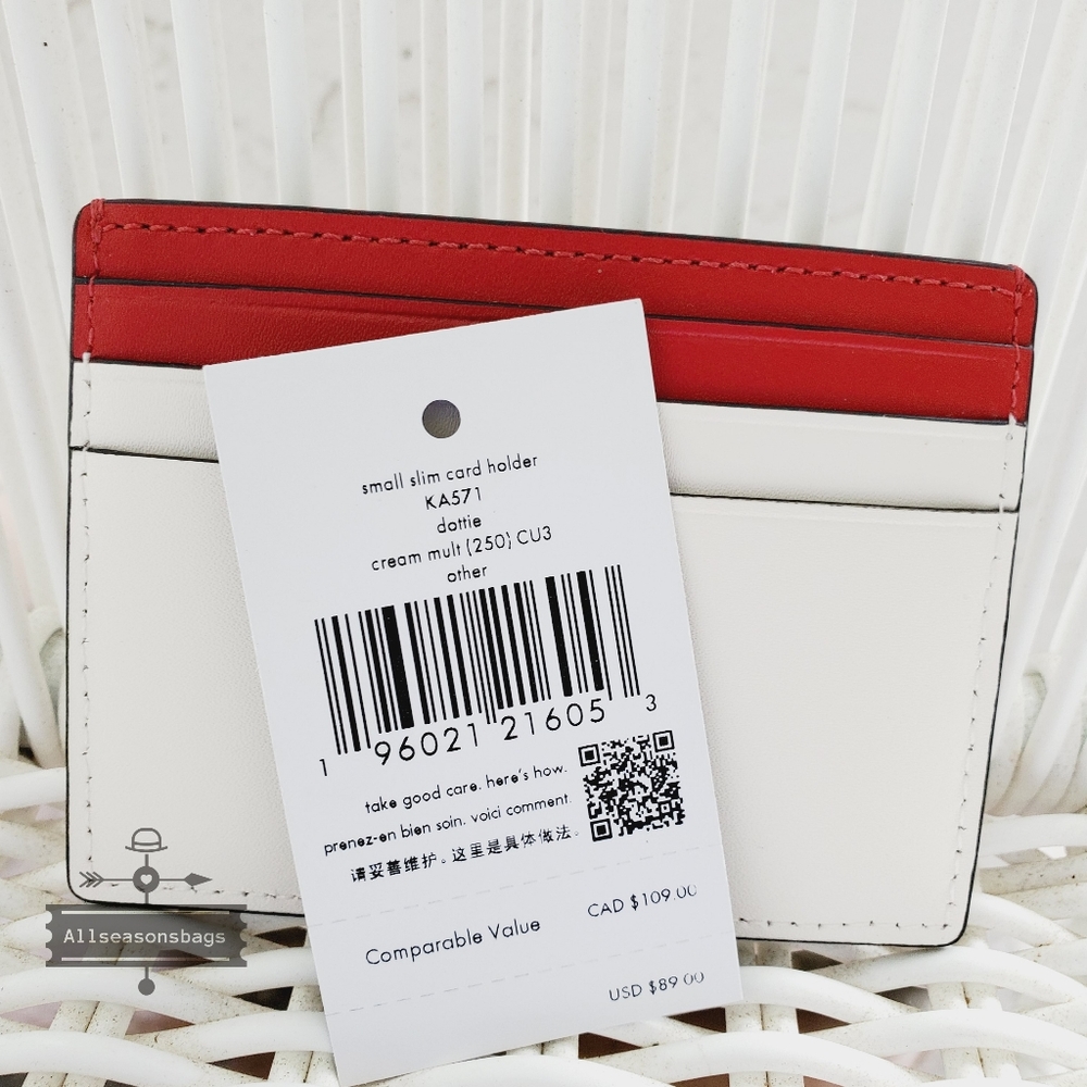AUTHENTIC Kate Spade Staci Large Slim Ladybug Card Holder CREAM RED Nwt - Picture 3 of 5